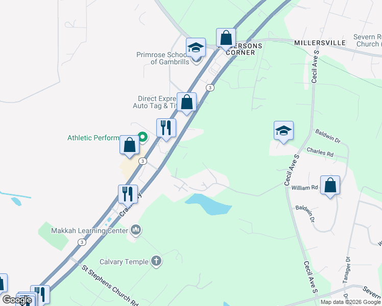 map of restaurants, bars, coffee shops, grocery stores, and more near 729 Maryland 3 in Gambrills