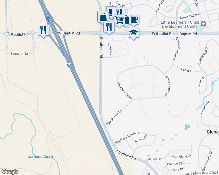 map of restaurants, bars, coffee shops, grocery stores, and more near 715 Struthers Loop in Colorado Springs