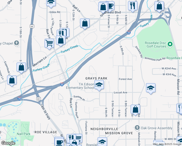 map of restaurants, bars, coffee shops, grocery stores, and more near 1052 Forest Court in Kansas City