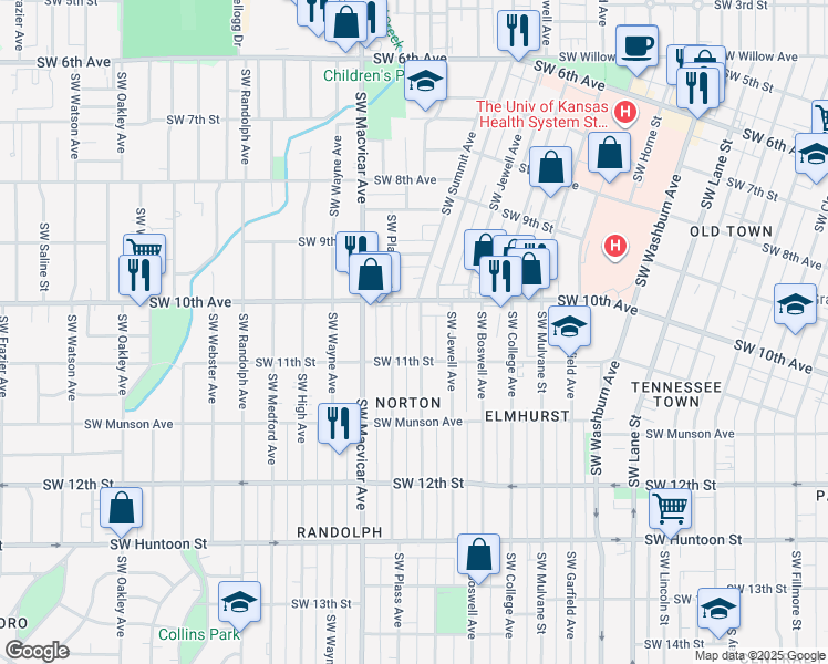 map of restaurants, bars, coffee shops, grocery stores, and more near in Topeka