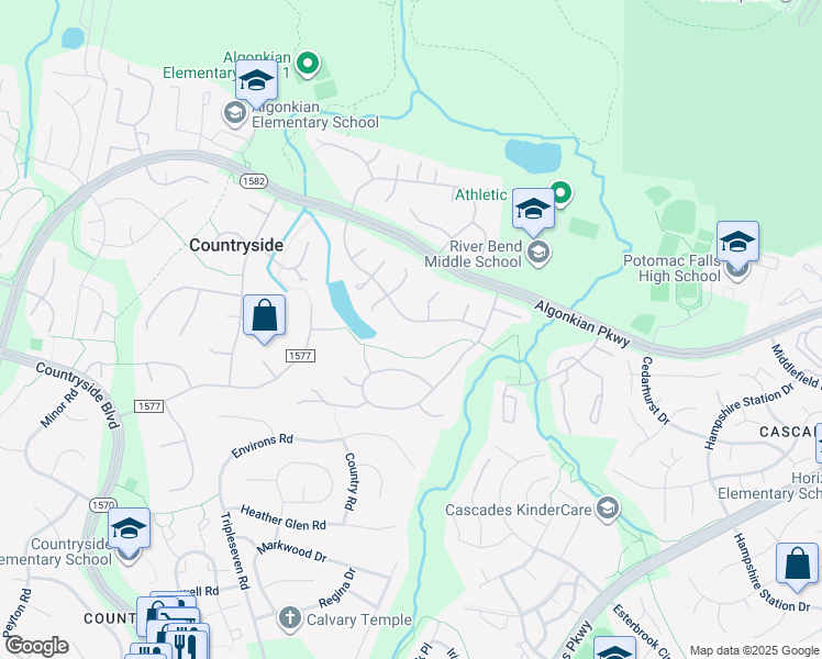 map of restaurants, bars, coffee shops, grocery stores, and more near 42 Christopher Lane in Sterling