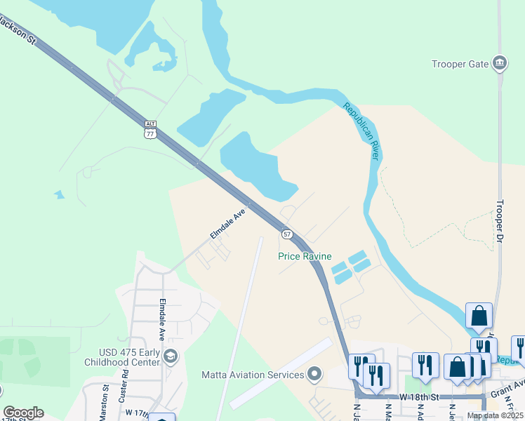 map of restaurants, bars, coffee shops, grocery stores, and more near North Jackson Street in Junction City