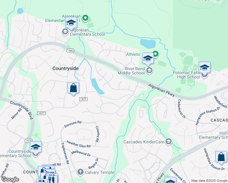 map of restaurants, bars, coffee shops, grocery stores, and more near 42 Christopher Lane in Sterling