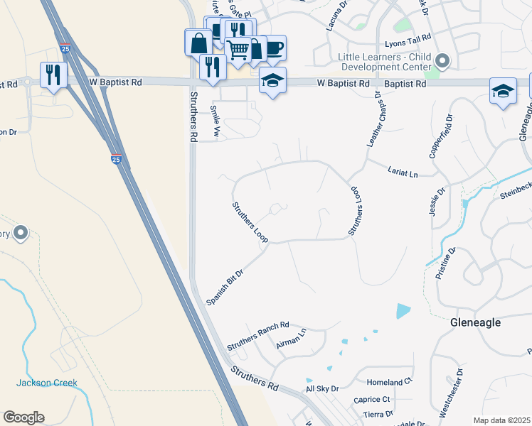 map of restaurants, bars, coffee shops, grocery stores, and more near 760 Struthers Loop in Colorado Springs
