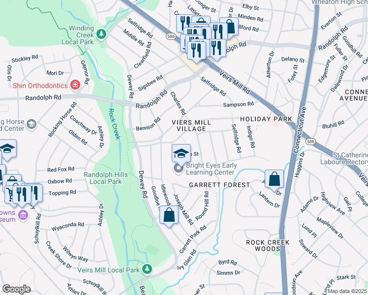 map of restaurants, bars, coffee shops, grocery stores, and more near 4316 Ferrara Drive in Silver Spring