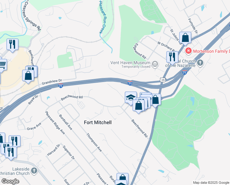 map of restaurants, bars, coffee shops, grocery stores, and more near 37 1/2 Ashton Road in Fort Mitchell