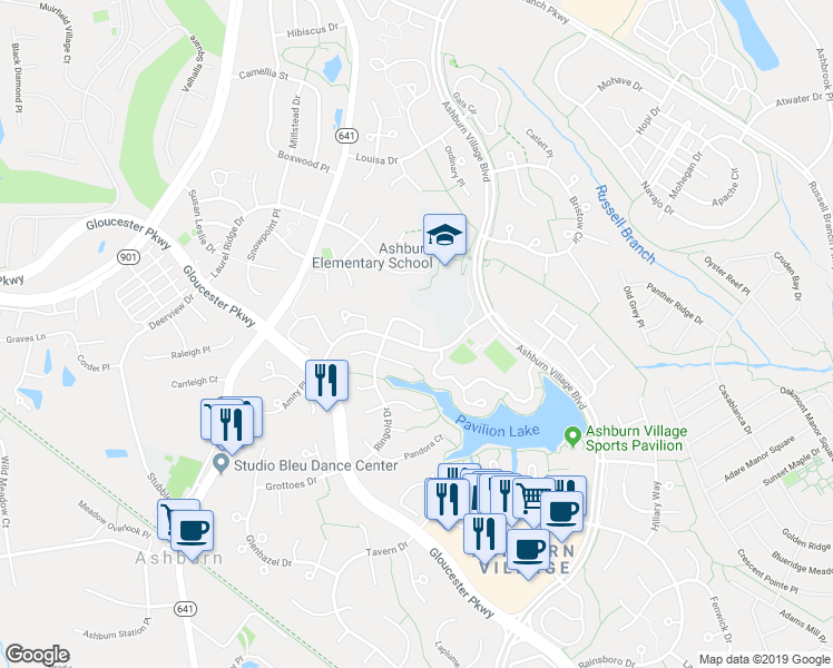 map of restaurants, bars, coffee shops, grocery stores, and more near 44049 Aberdeen Terrace in Ashburn