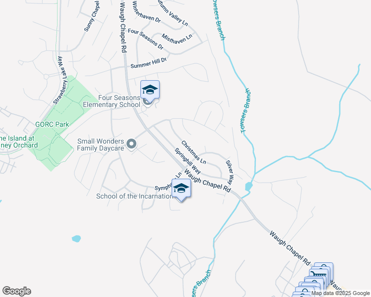 map of restaurants, bars, coffee shops, grocery stores, and more near 1017 Christmas Lane in Gambrills