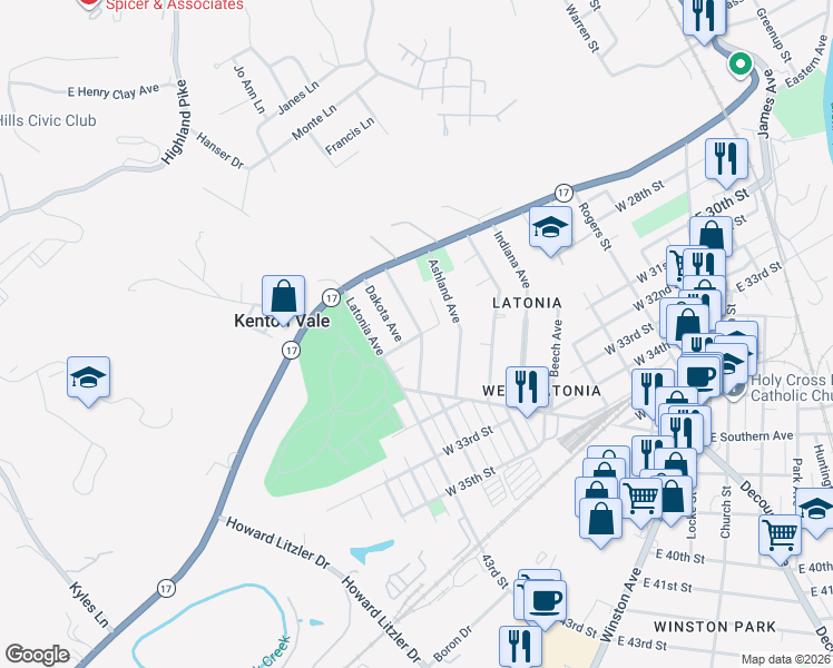 map of restaurants, bars, coffee shops, grocery stores, and more near 2739 Alexandria Avenue in Covington
