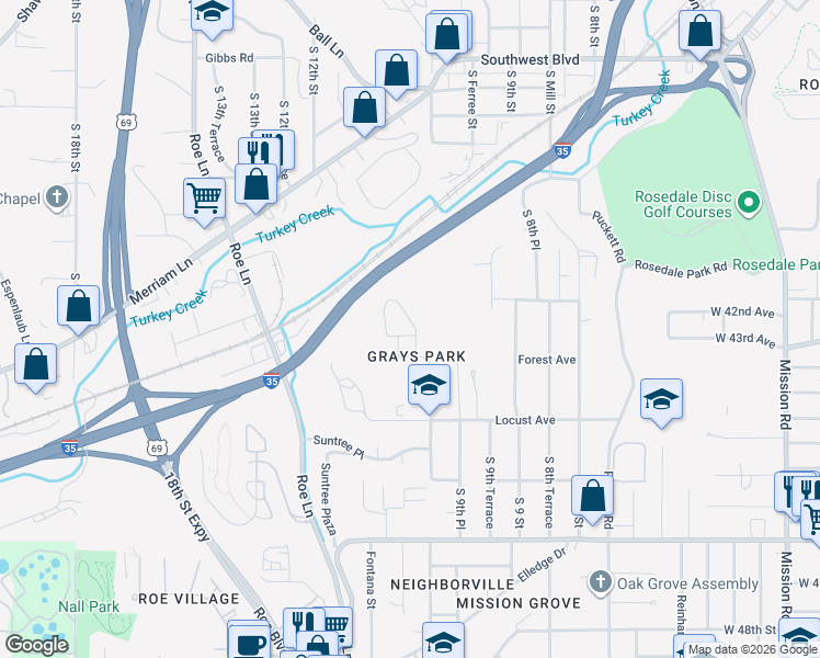 map of restaurants, bars, coffee shops, grocery stores, and more near 1052 Forest Court in Kansas City