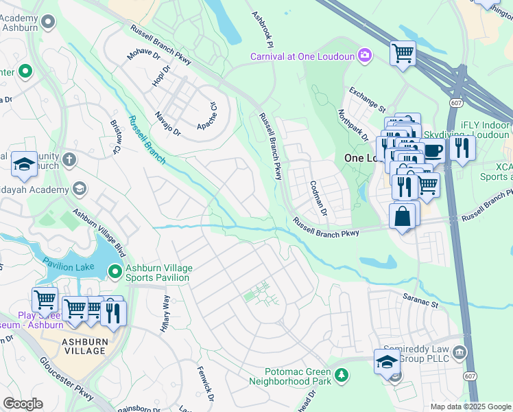 map of restaurants, bars, coffee shops, grocery stores, and more near 20433 Island West Square in Ashburn