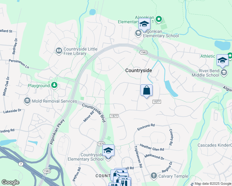 map of restaurants, bars, coffee shops, grocery stores, and more near 23 Lipscomb Court in Sterling