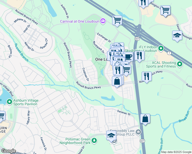 map of restaurants, bars, coffee shops, grocery stores, and more near 20437 Savin Hill Drive in Ashburn
