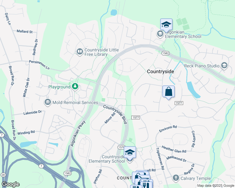 map of restaurants, bars, coffee shops, grocery stores, and more near 43 Bentley Drive in Sterling