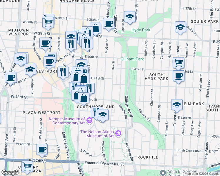 map of restaurants, bars, coffee shops, grocery stores, and more near in Kansas City
