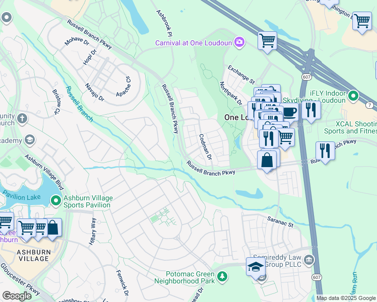 map of restaurants, bars, coffee shops, grocery stores, and more near 44500 Yarmouth Drive in Ashburn