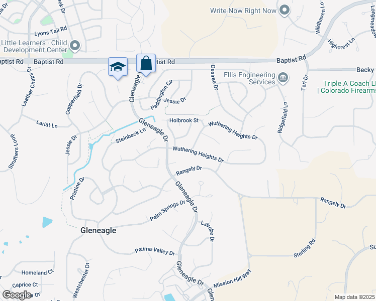 map of restaurants, bars, coffee shops, grocery stores, and more near 360 Wuthering Heights Drive in Colorado Springs