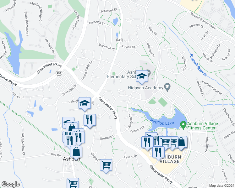 map of restaurants, bars, coffee shops, grocery stores, and more near 43922 Bonlee Square in Ashburn