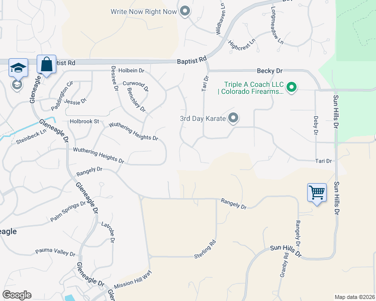 map of restaurants, bars, coffee shops, grocery stores, and more near 865 Glengate Lane in Colorado Springs