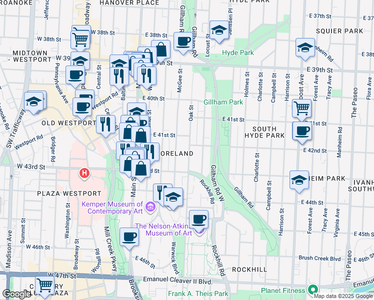 map of restaurants, bars, coffee shops, grocery stores, and more near in Kansas City