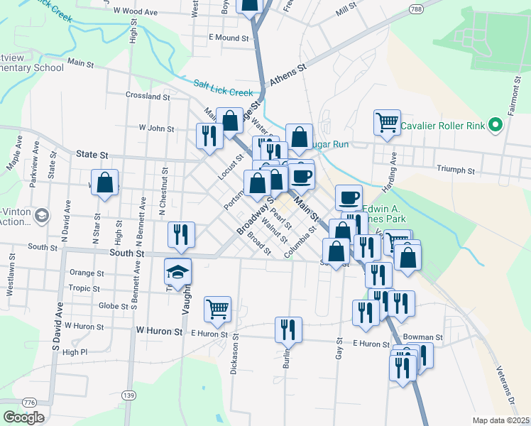 map of restaurants, bars, coffee shops, grocery stores, and more near 160 Broadway Street in Jackson
