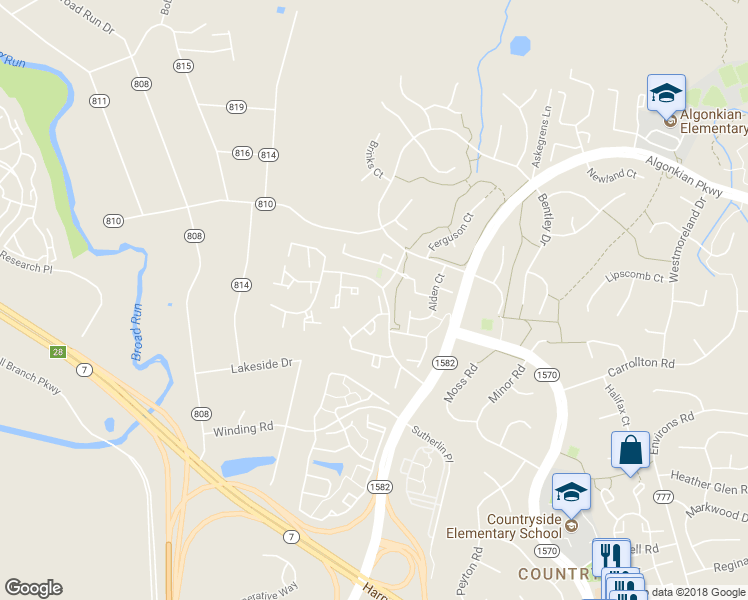 map of restaurants, bars, coffee shops, grocery stores, and more near 8 Bickel Court in Sterling