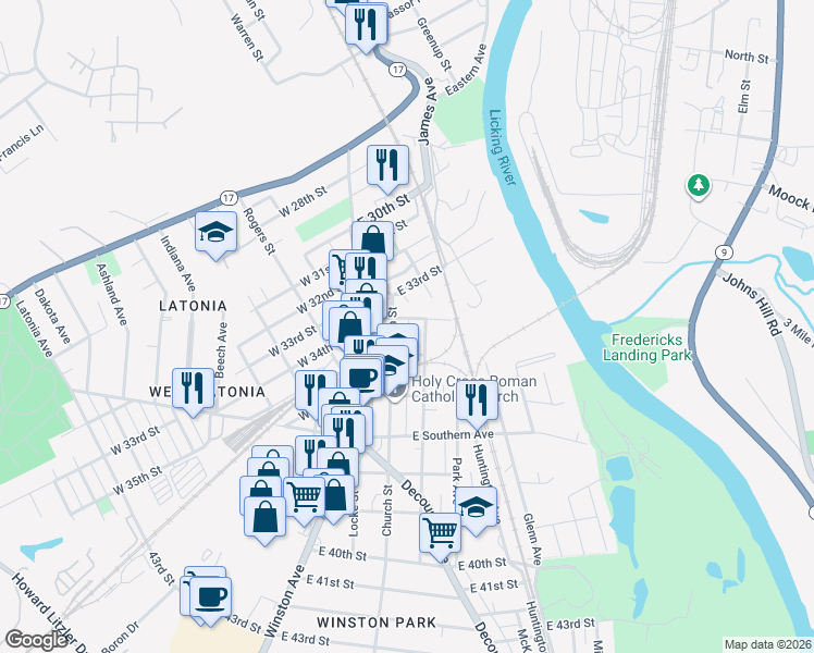map of restaurants, bars, coffee shops, grocery stores, and more near 113 Daniels Street in Covington
