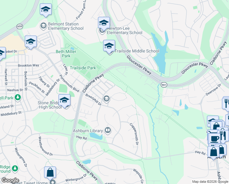 map of restaurants, bars, coffee shops, grocery stores, and more near 20455 Cherrystone Place in Ashburn