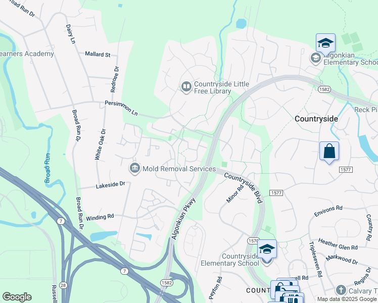 map of restaurants, bars, coffee shops, grocery stores, and more near 34 Dorrell Court in Sterling