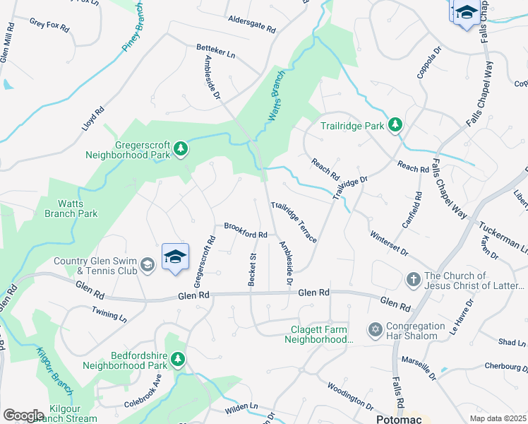 map of restaurants, bars, coffee shops, grocery stores, and more near 11809 Becket Street in Potomac