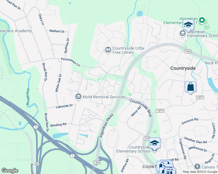 map of restaurants, bars, coffee shops, grocery stores, and more near 30 Dorrell Court in Sterling