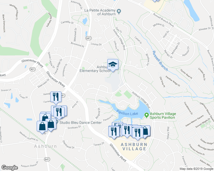 map of restaurants, bars, coffee shops, grocery stores, and more near 44032 Aberdeen Terrace in Ashburn