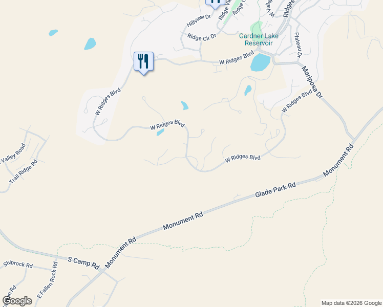 map of restaurants, bars, coffee shops, grocery stores, and more near 2442-2466 West Ridges Boulevard in Grand Junction