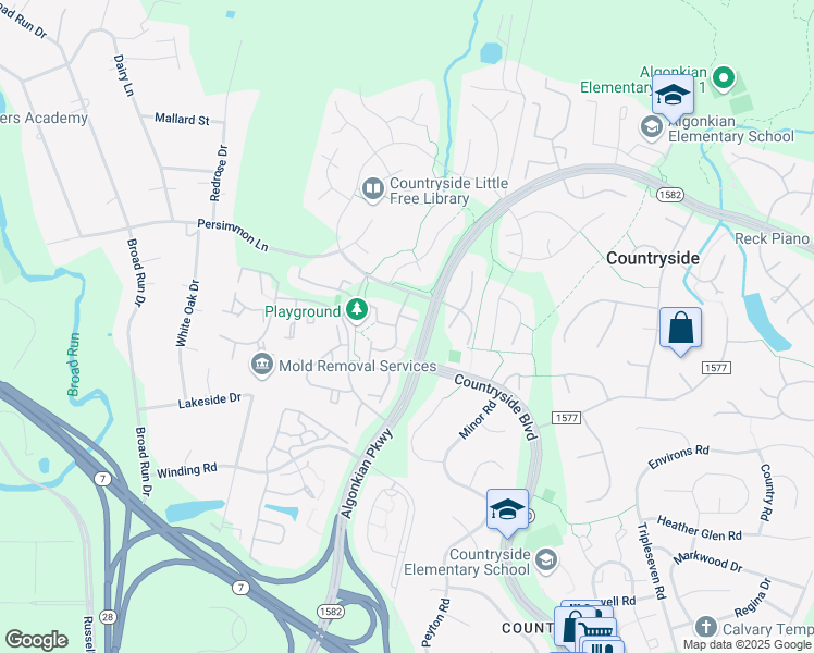 map of restaurants, bars, coffee shops, grocery stores, and more near 6 Mercer Court in Sterling