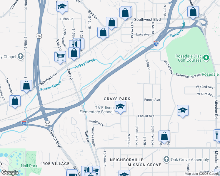 map of restaurants, bars, coffee shops, grocery stores, and more near 1052 Forest Court in Kansas City