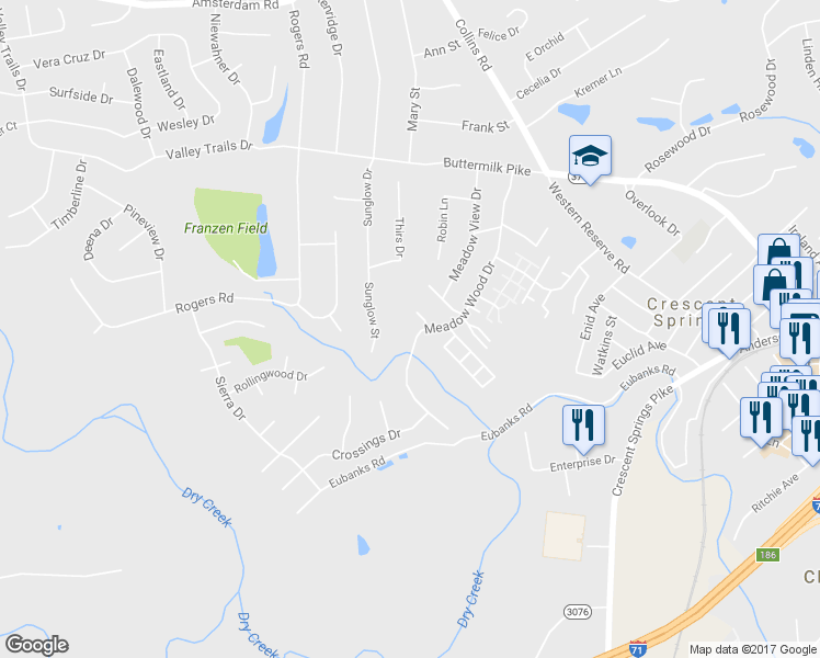 map of restaurants, bars, coffee shops, grocery stores, and more near 690 Meadow Wood Drive in Crescent Springs