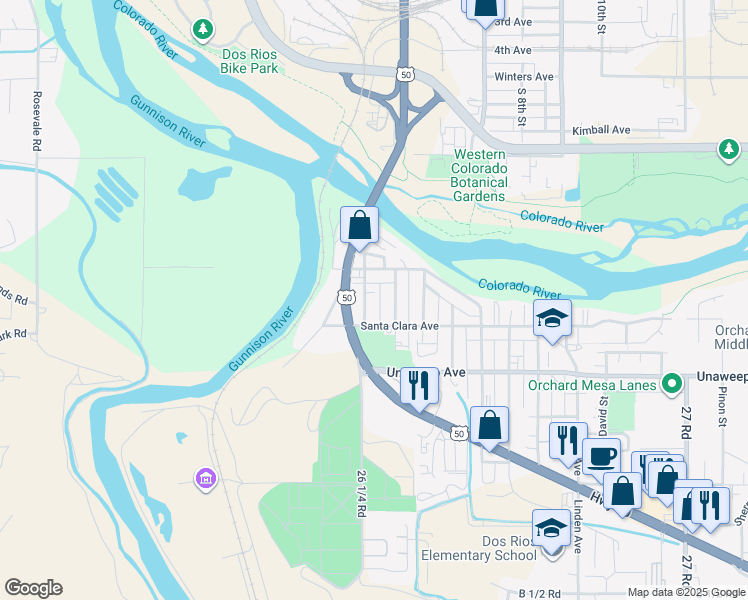 map of restaurants, bars, coffee shops, grocery stores, and more near 1654 Canon Avenue in Grand Junction
