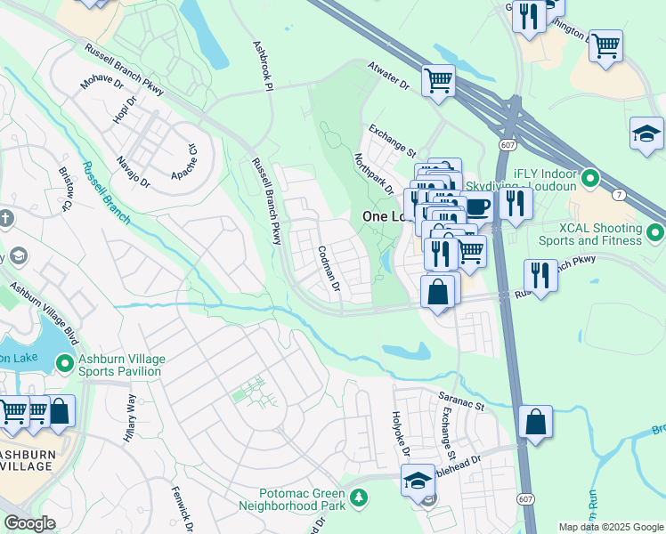 map of restaurants, bars, coffee shops, grocery stores, and more near 20424 Codman Drive in Ashburn