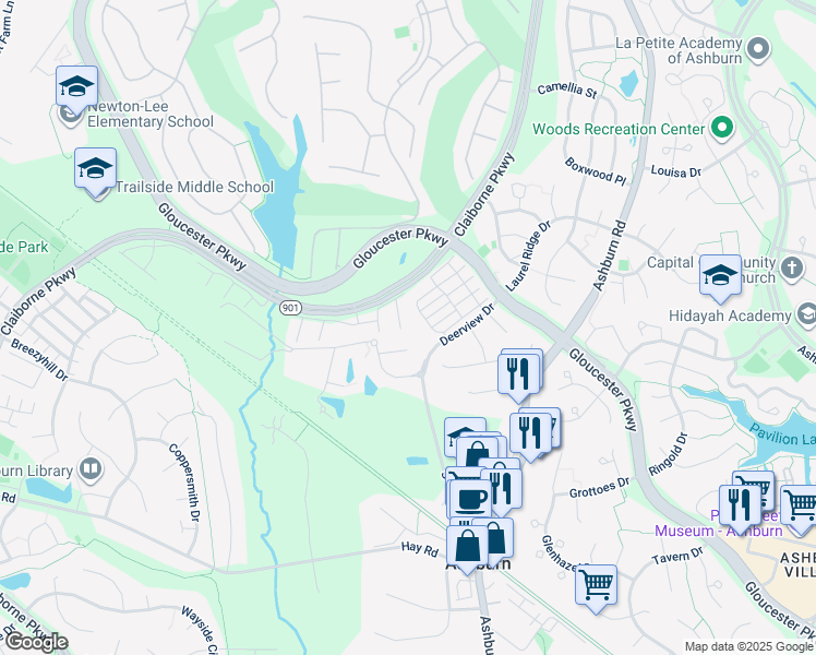 map of restaurants, bars, coffee shops, grocery stores, and more near 20476 Alicent Terrace in Ashburn