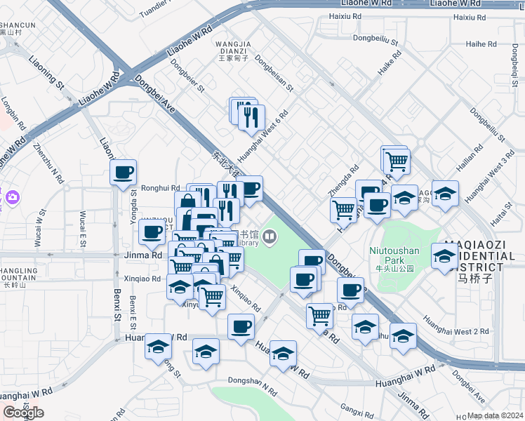 map of restaurants, bars, coffee shops, grocery stores, and more near in Dalian