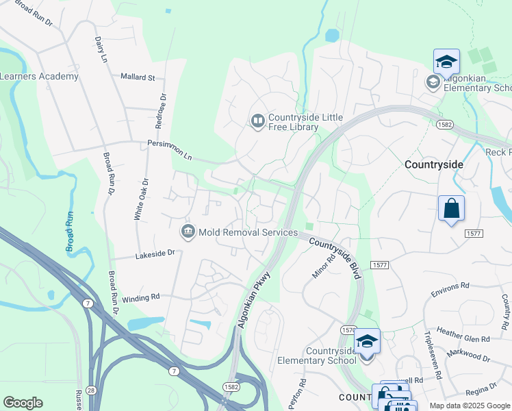 map of restaurants, bars, coffee shops, grocery stores, and more near 28 Dorrell Court in Sterling