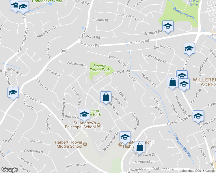 map of restaurants, bars, coffee shops, grocery stores, and more near 8514 Wilkesboro Lane in Rockville