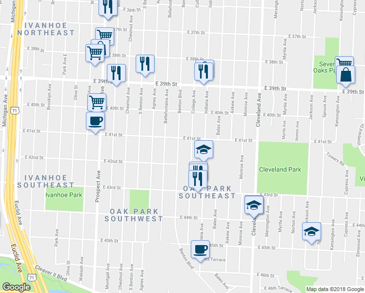 map of restaurants, bars, coffee shops, grocery stores, and more near 4113 Benton Boulevard in Kansas City