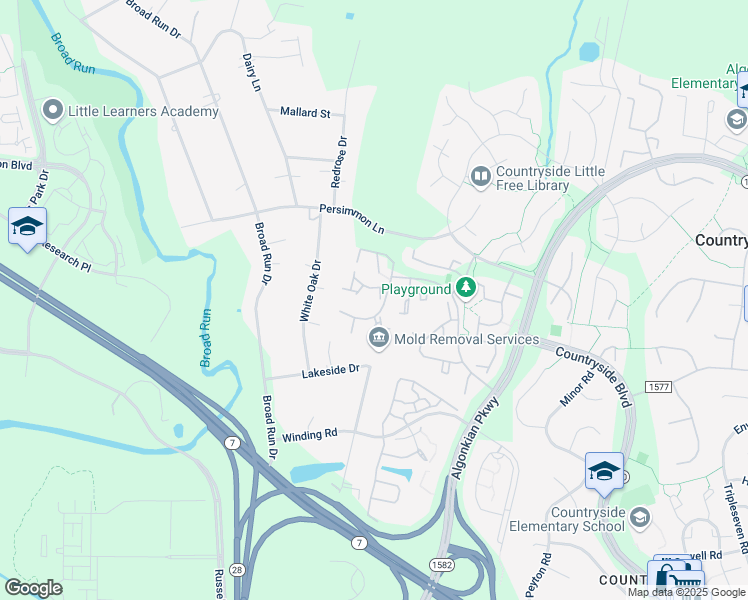 map of restaurants, bars, coffee shops, grocery stores, and more near 12 Harbert Court in Sterling