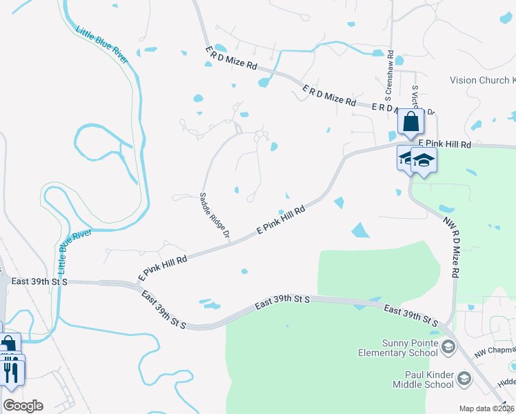 map of restaurants, bars, coffee shops, grocery stores, and more near 3517 South Mize Ridge Court in Independence