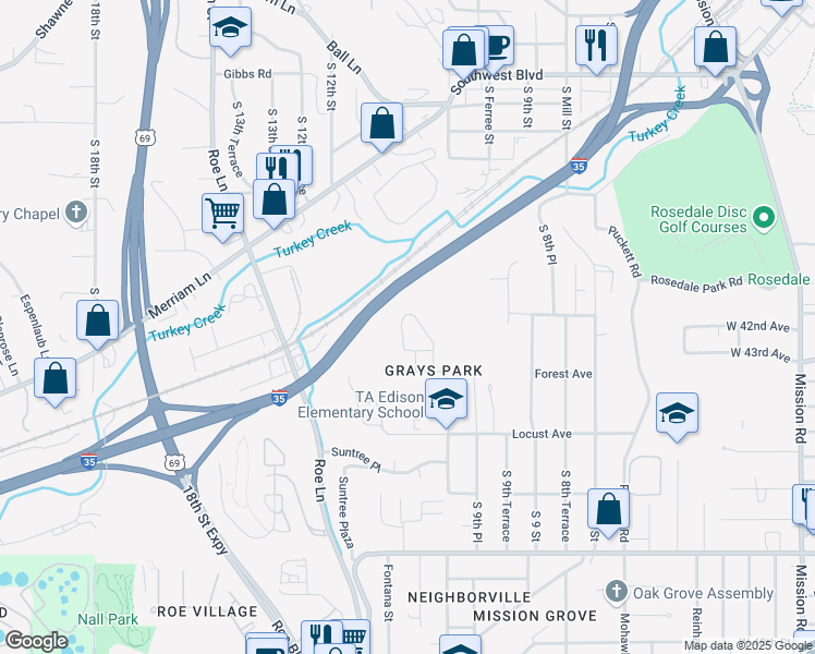 map of restaurants, bars, coffee shops, grocery stores, and more near 1052 Forest Court in Kansas City