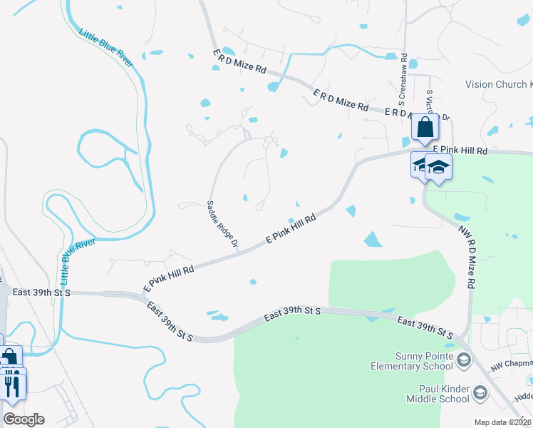 map of restaurants, bars, coffee shops, grocery stores, and more near 3517 South Mize Ridge Court in Independence