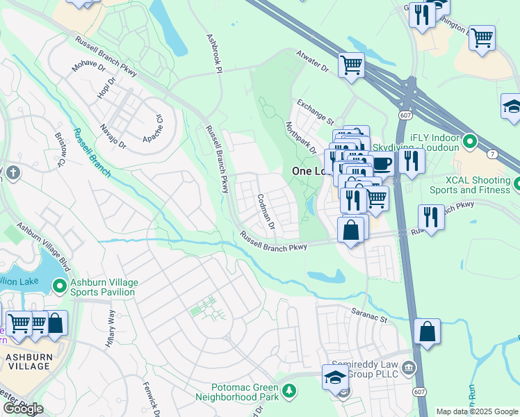 map of restaurants, bars, coffee shops, grocery stores, and more near 20417 Codman Drive in Ashburn