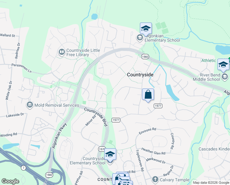 map of restaurants, bars, coffee shops, grocery stores, and more near 28 Lipscomb Court in Sterling