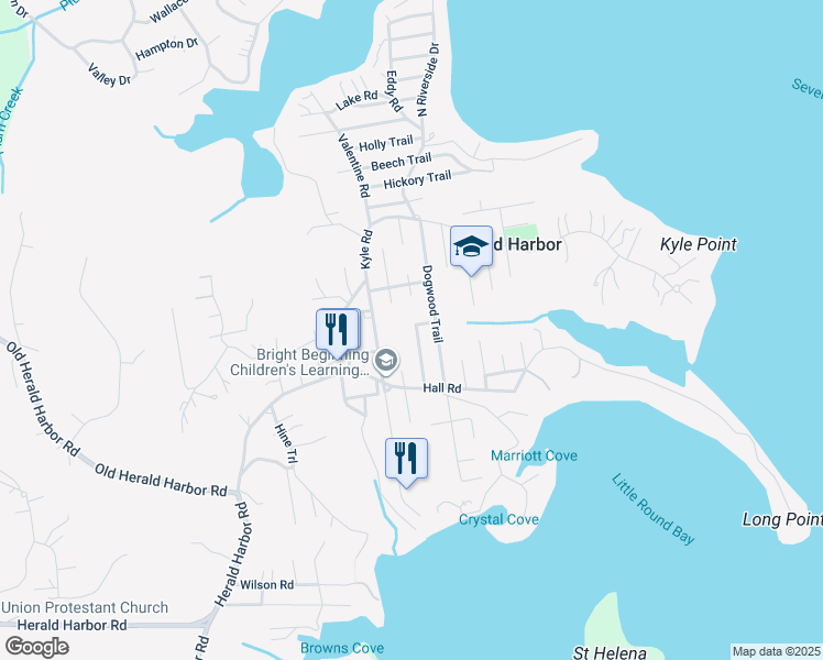 map of restaurants, bars, coffee shops, grocery stores, and more near 854 Redwood Trail in Crownsville
